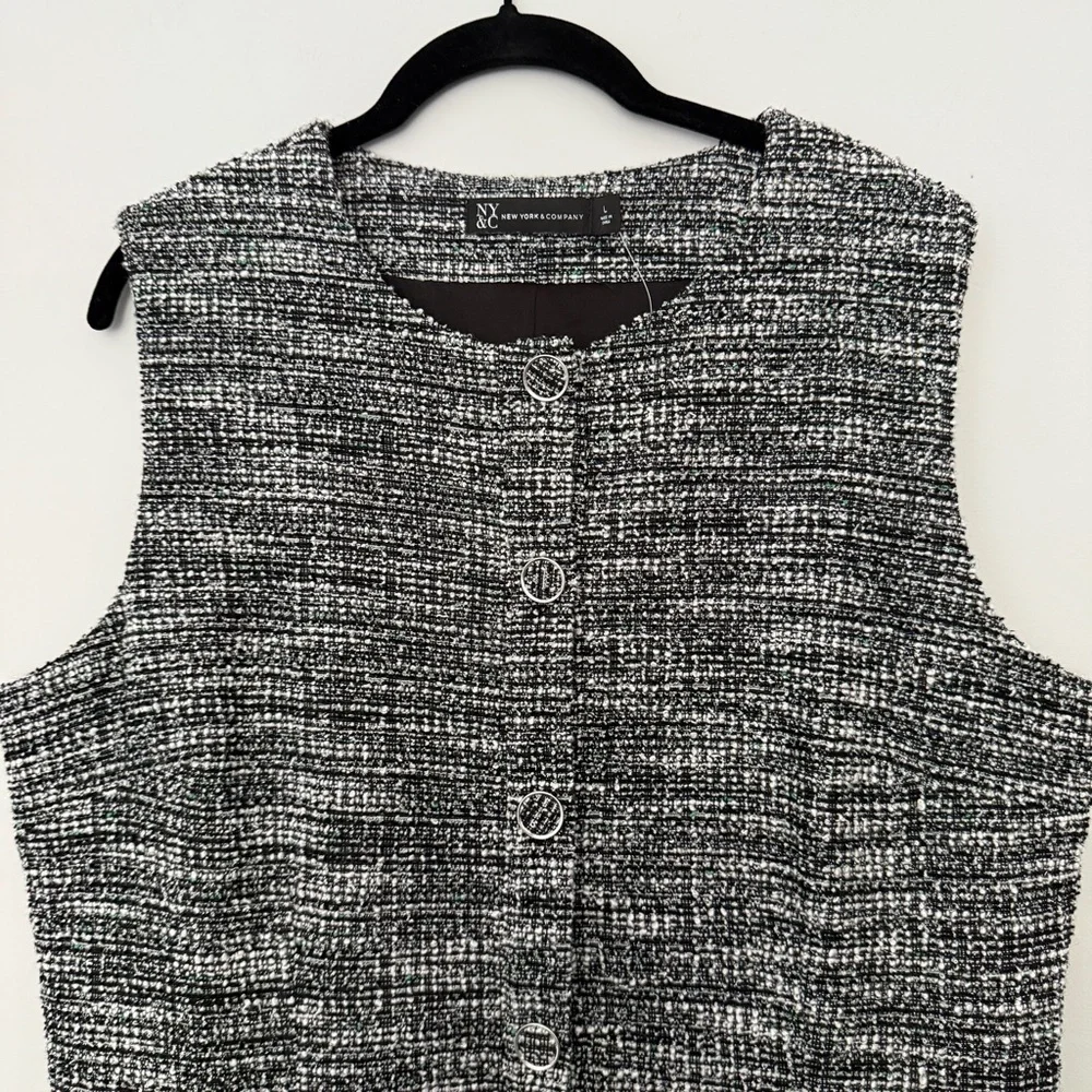 New York & Company Black, White & Green Tweed Sheath Dress